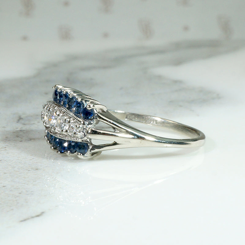 Sapphire & Diamond "Eye" Band in White Gold