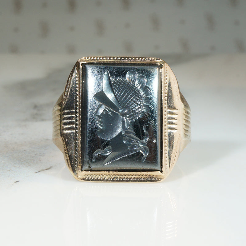 Bold Roman Soldier Hematite Intaglio Ring