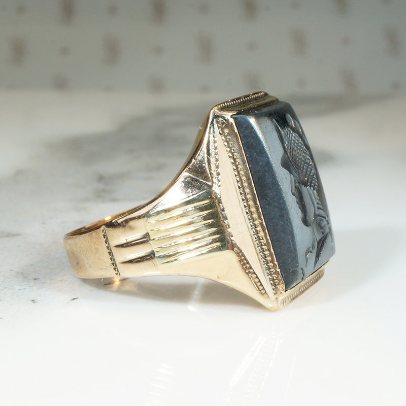 Bold Roman Soldier Hematite Intaglio Ring