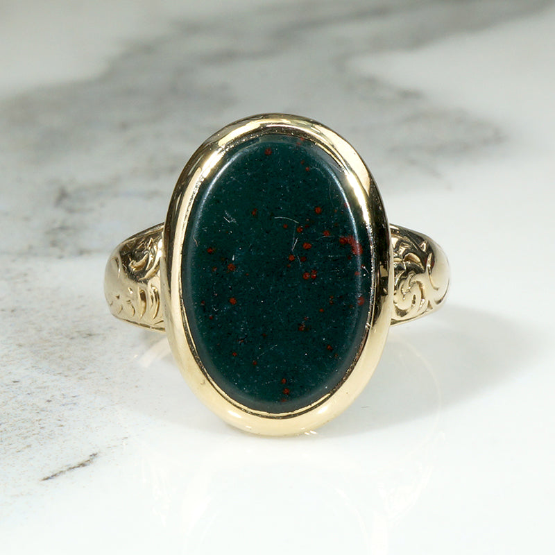 Antique Bloodstone Ring with Engraved Details