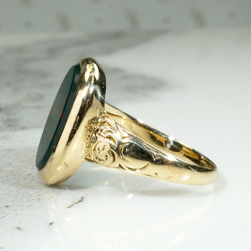 Antique Bloodstone Ring with Engraved Details