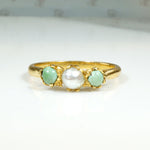 Delicate Pastel Green Turquoise & Pearl in 22k Gold Ring
