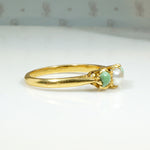 Delicate Pastel Green Turquoise & Pearl in 22k Gold Ring