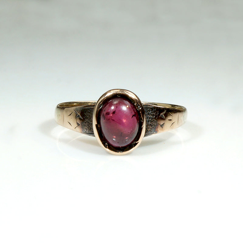 Lush Little Garnet Cabochon Ring in Rosy Gold