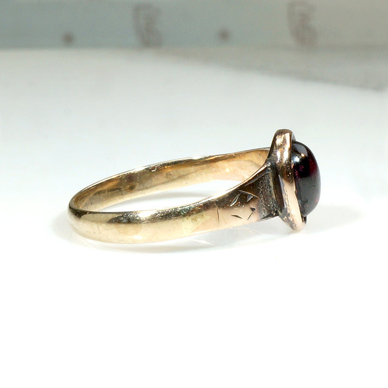 Lush Little Garnet Cabochon Ring in Rosy Gold