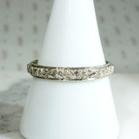Highly Detailed Engraved White Gold Band Size 11.25
