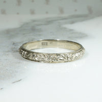 Highly Detailed Engraved White Gold Band Size 11.25