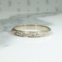 Highly Detailed Engraved White Gold Band Size 11.25