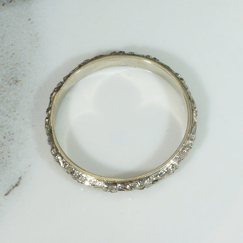 Highly Detailed Engraved White Gold Band Size 11.25