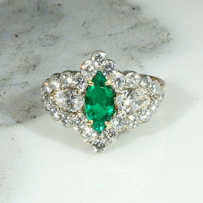 Awe Inspiring Marquise Emerald & Diamond Ring