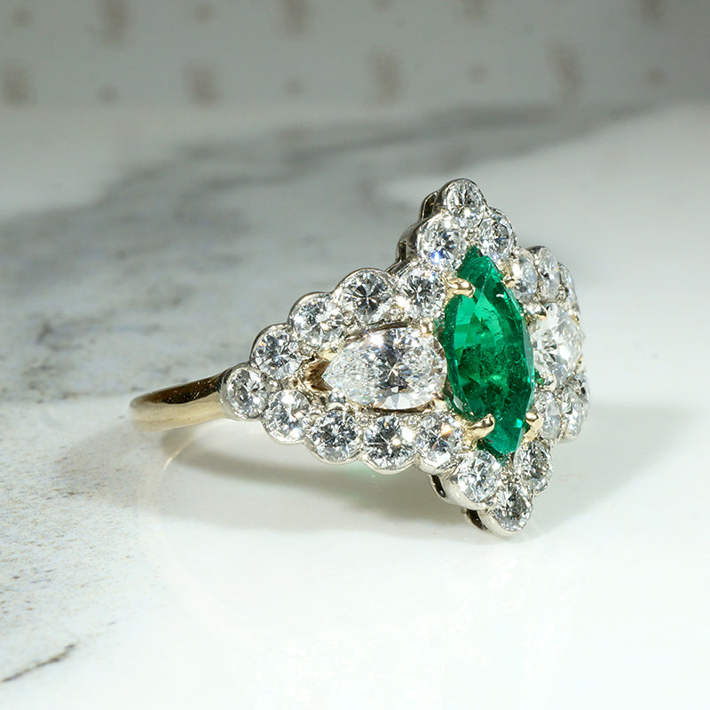 Awe Inspiring Marquise Emerald & Diamond Ring