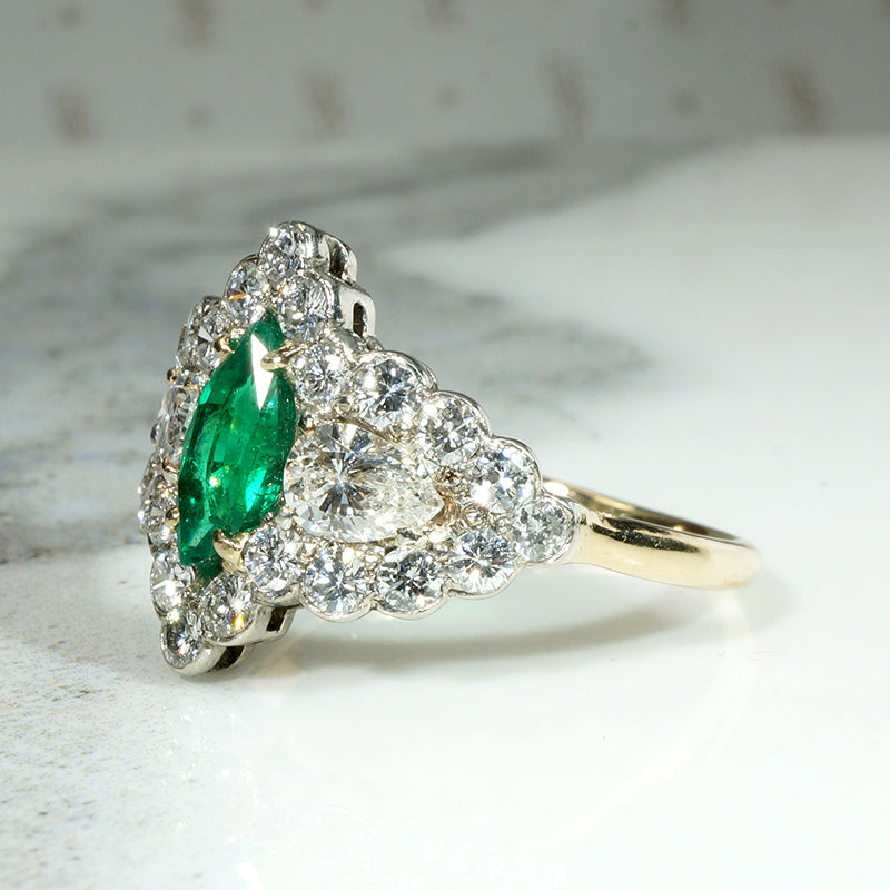 Awe Inspiring Marquise Emerald & Diamond Ring