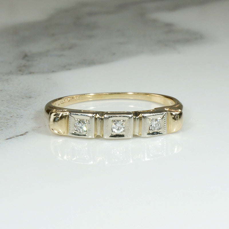Two-Tone Gold & Diamond Retro Wedding Band