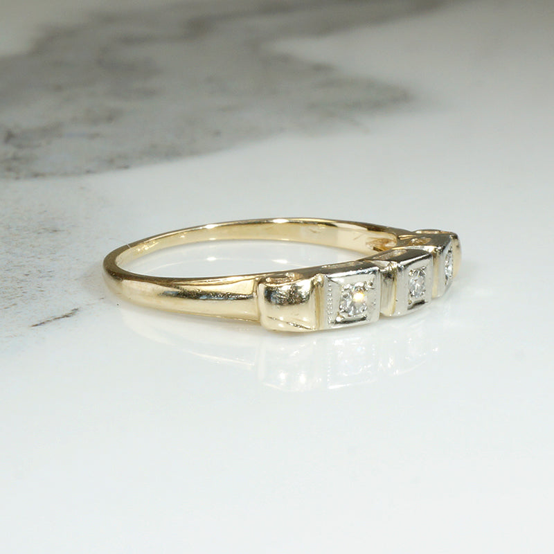 Two-Tone Gold & Diamond Retro Wedding Band