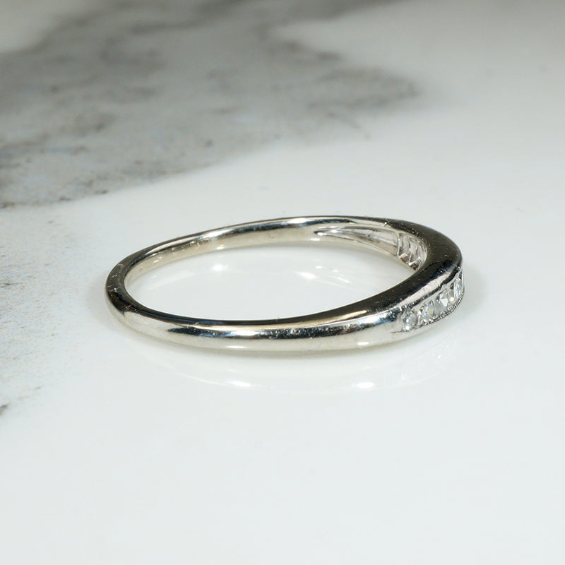Sleek Mid Century Diamond & White Gold Band