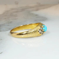 Endearing Victorian Band of 18k Gold Turquoise & Pearls