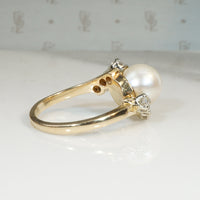 Vivacious Mid Century Diamond & Pearl Bypass Ring