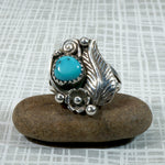 Turquoise Ring with Sterling Leaf & Flower