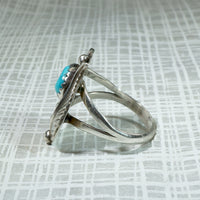 Turquoise Ring with Sterling Leaf & Flower