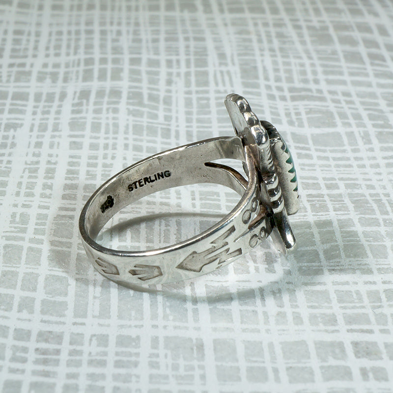 Rocker Stamp Turquoise & Coin Silver Ring