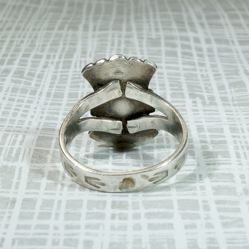 Rocker Stamp Turquoise & Coin Silver Ring