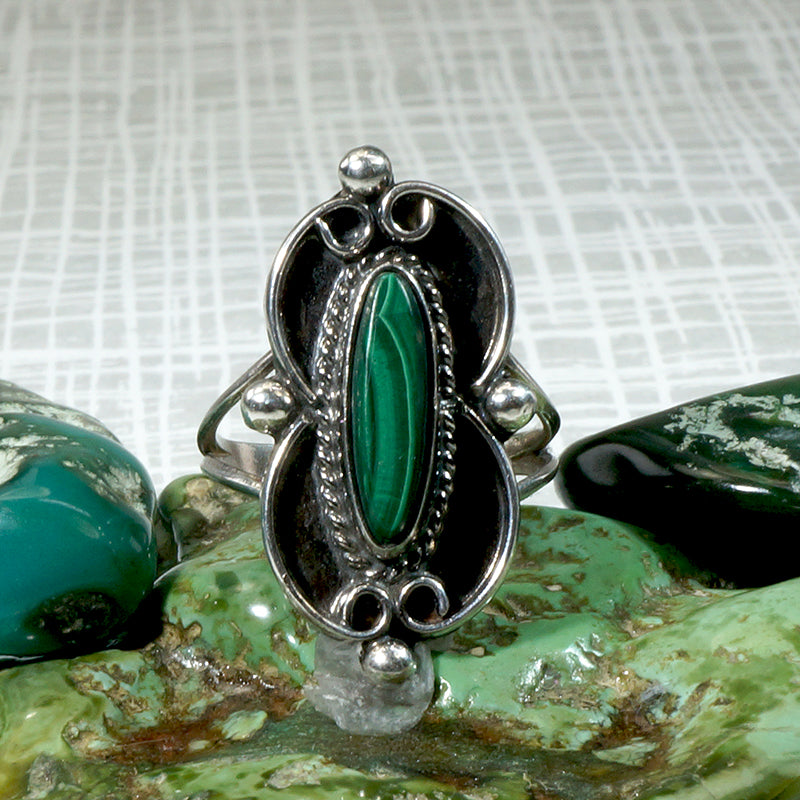 Stunning Striated Malachite in Sterling Overlay Ring