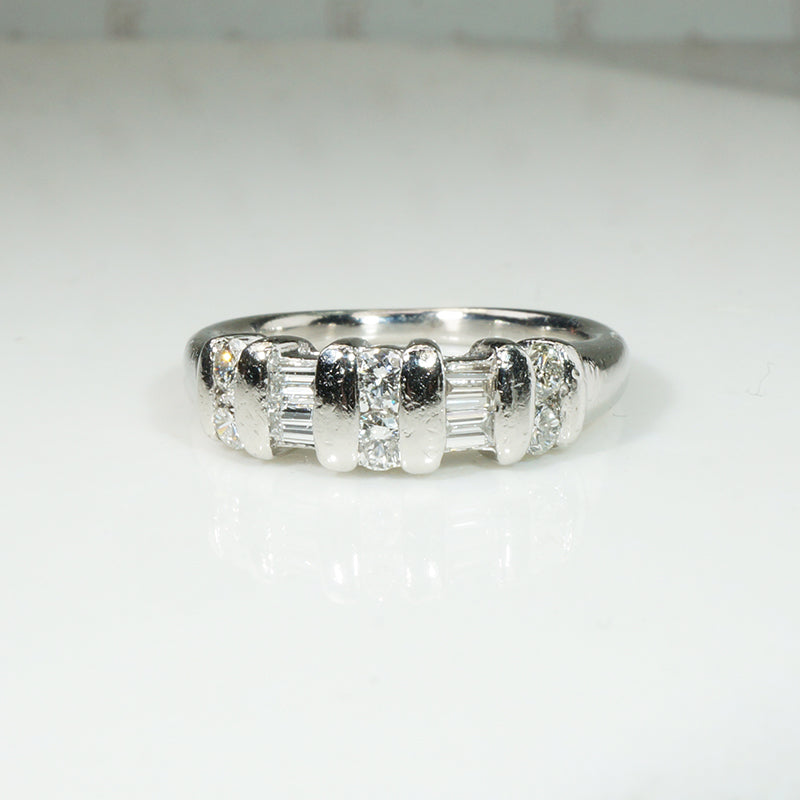 Platinum and Diamond Baguette and Rounds Chunky Band