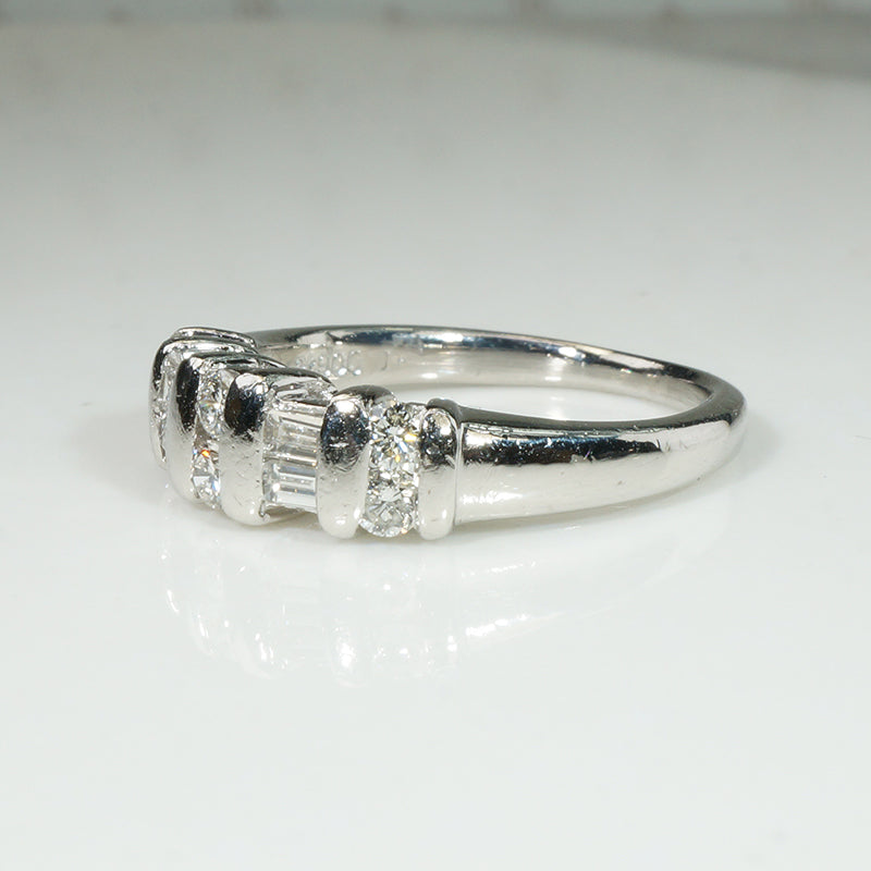 Platinum and Diamond Baguette and Rounds Chunky Band