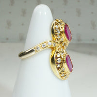 Wild Ruby & Diamond 1960s Toi et Moi Ring