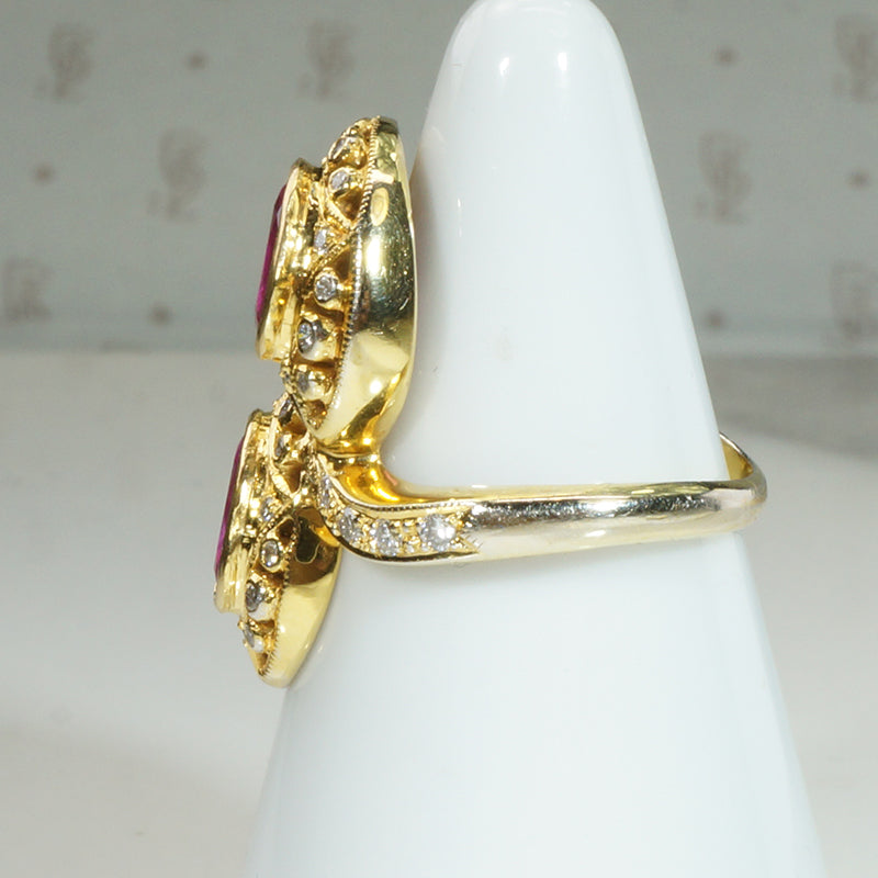 Wild Ruby & Diamond 1960s Toi et Moi Ring
