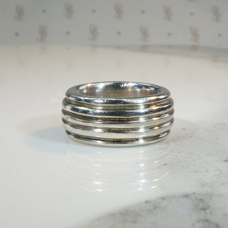 Heavy Grooved Sterling Band Marked "Paris"