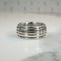Heavy Grooved Sterling Band Marked "Paris"