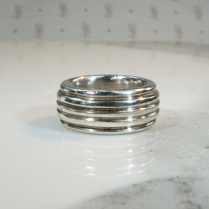 Heavy Grooved Sterling Band Marked "Paris"