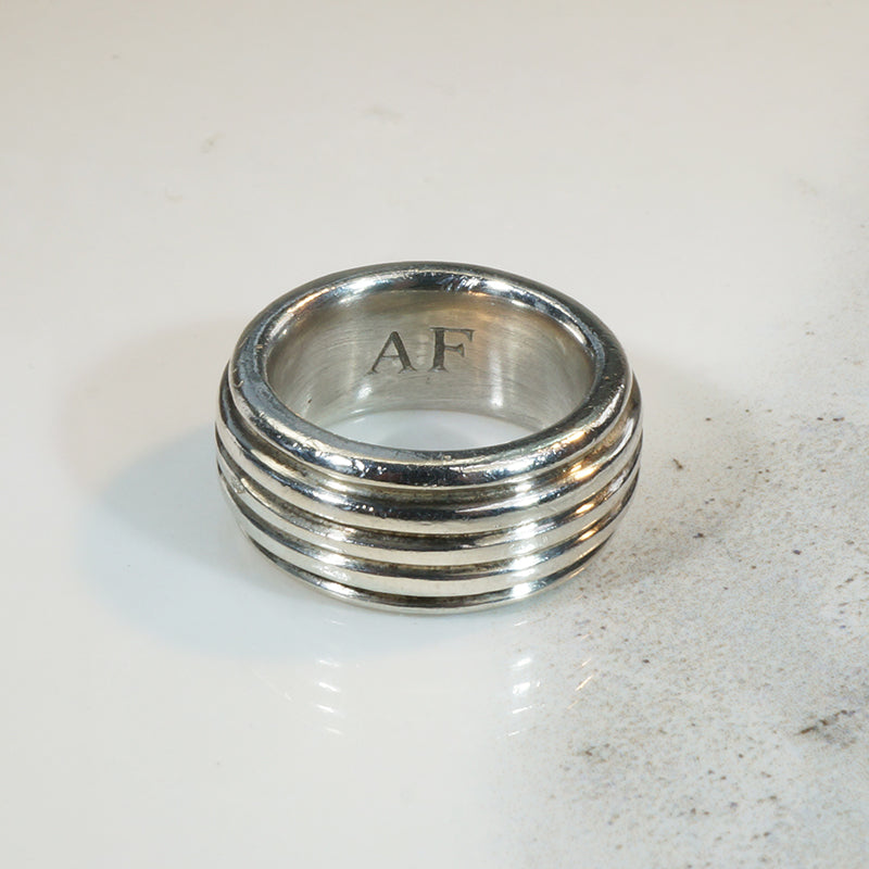 Heavy Grooved Sterling Band Marked "Paris"