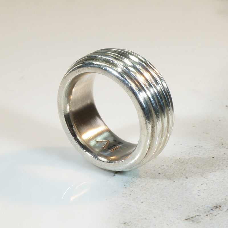 Heavy Grooved Sterling Band Marked "Paris"