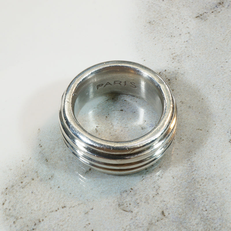 Heavy Grooved Sterling Band Marked "Paris"
