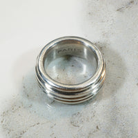 Heavy Grooved Sterling Band Marked "Paris"