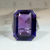 Amethyst & Diamond Step-Side Platinum Cocktail Ring