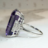 Amethyst & Diamond Step-Side Platinum Cocktail Ring