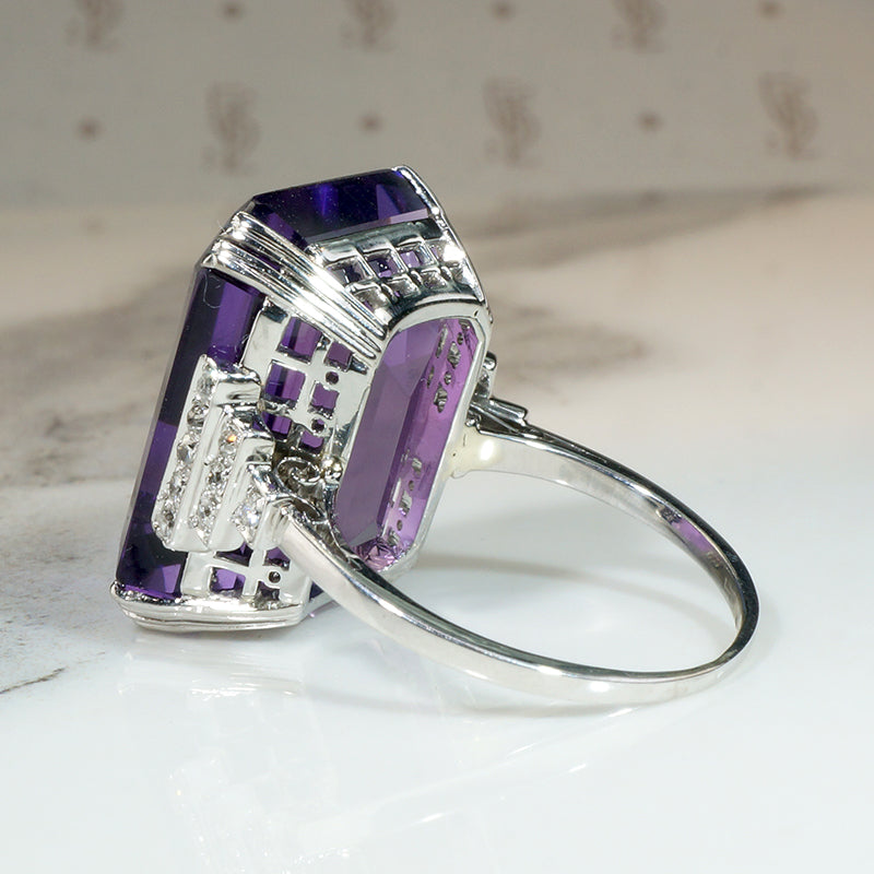 Amethyst & Diamond Step-Side Platinum Cocktail Ring