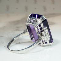 Amethyst & Diamond Step-Side Platinum Cocktail Ring