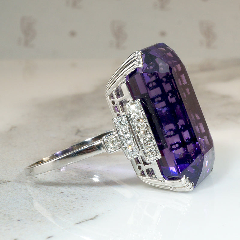Amethyst & Diamond Step-Side Platinum Cocktail Ring