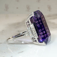 Amethyst & Diamond Step-Side Platinum Cocktail Ring