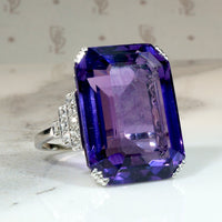 Amethyst & Diamond Step-Side Platinum Cocktail Ring
