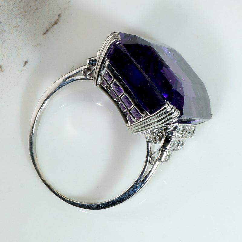 Amethyst & Diamond Step-Side Platinum Cocktail Ring