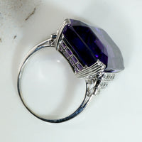 Amethyst & Diamond Step-Side Platinum Cocktail Ring