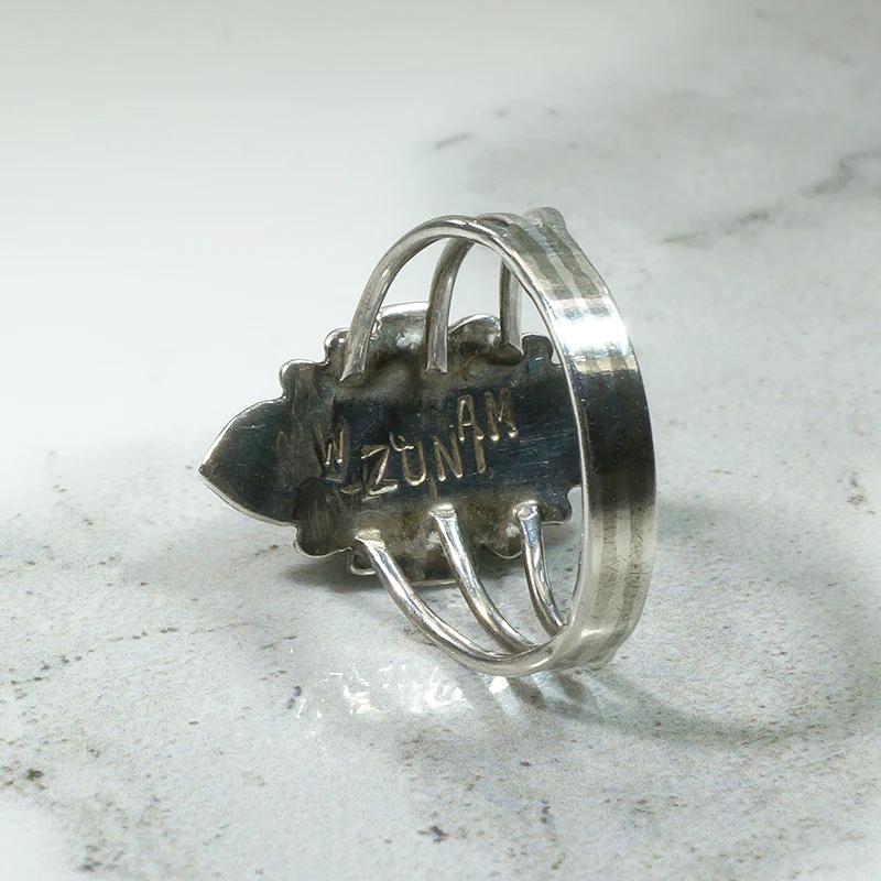 Striking Zuni Turquoise & Sterling Ring Signed W. Quam