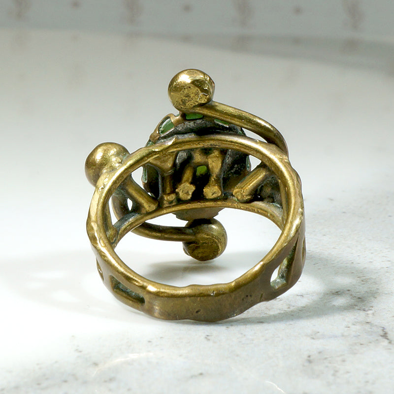 Strange Brass & Nephrite Jade 1960s Ring