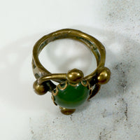 Strange Brass & Nephrite Jade 1960s Ring