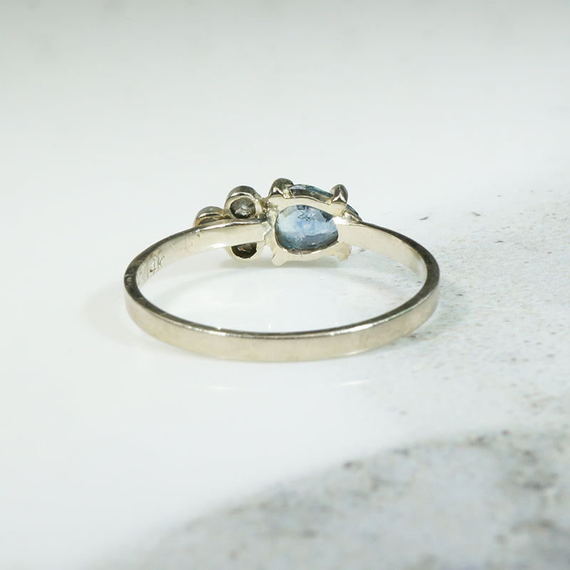 Jaunty Pear Cut Sapphire & Diamonds in White Gold Ring